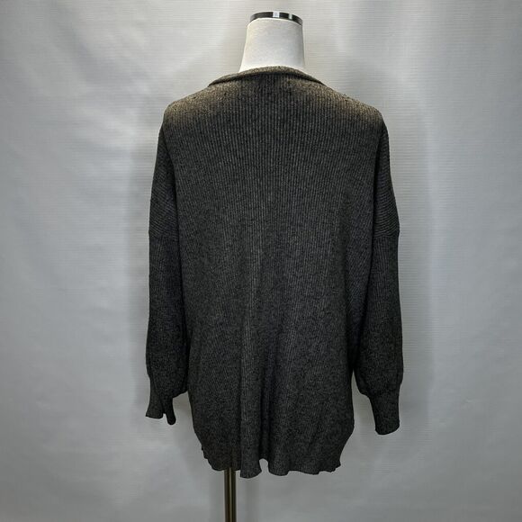 DREAMERS by Debut Womens Large Gray Open Front Balloon Sleeve Cardigan Sweater - Picture 3 of 8
